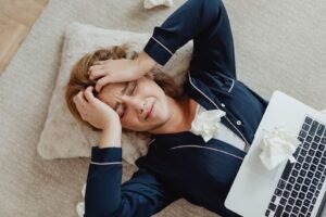 Stressed person dealing with Facebook page suspension - troubleshooting pain point Content-Disposition: form-data; name="caption" Stressed person dealing with Facebook page suspension - troubleshooting pain point